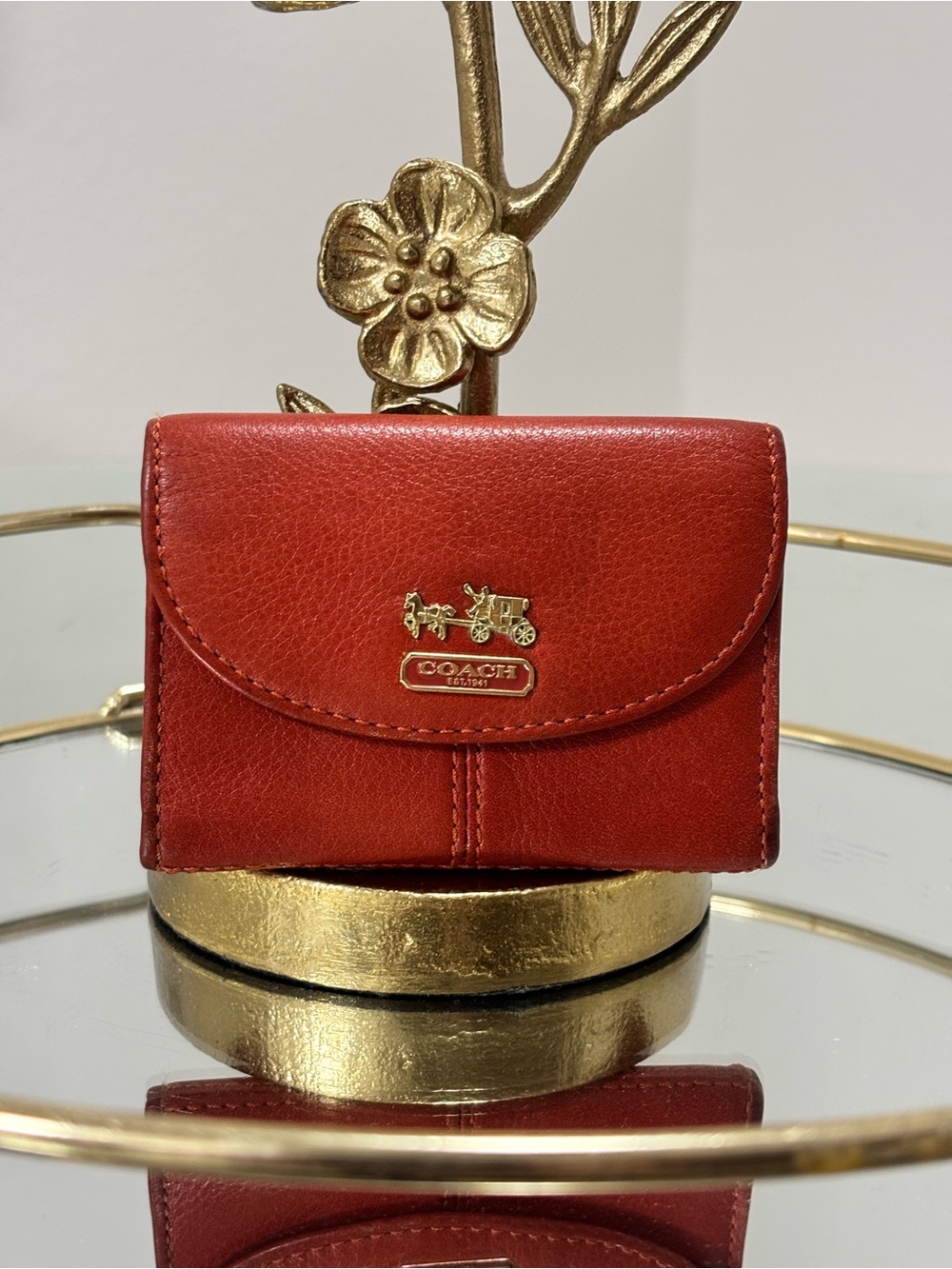 Coach Leather Snap Card Case Wallet Mandarin Orange Horse & Carriage